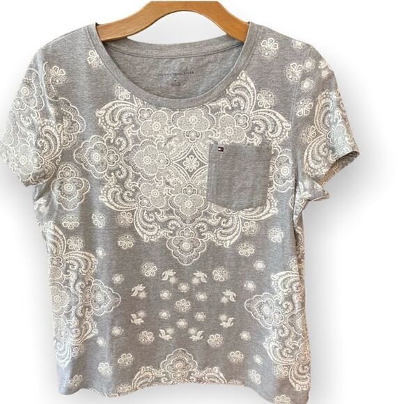 Tommy Hilfiger M Gray Bandana Front Pocket Weekend Soft Cotton T-Shirt - Picture 1 of 8